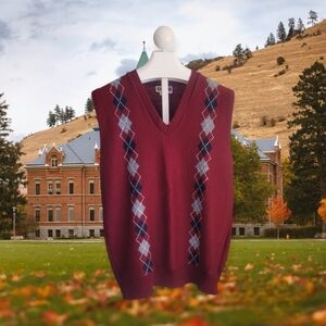 Vintage Red Argyle Preppy Sweater Vest